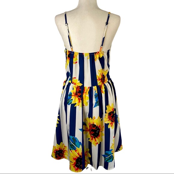 Shein Sunflower Blue White Stripe Spaghetti Strap Knee Length Sundress Size L - Picture 3 of 16